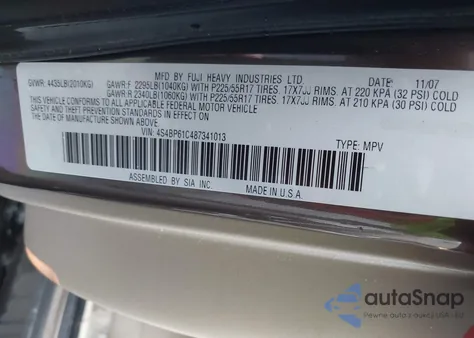 2008 Subaru Outback 2.5I/2.5I L.l. Bean Edition from USA, damaged, VIN 4S4BP61C487341013